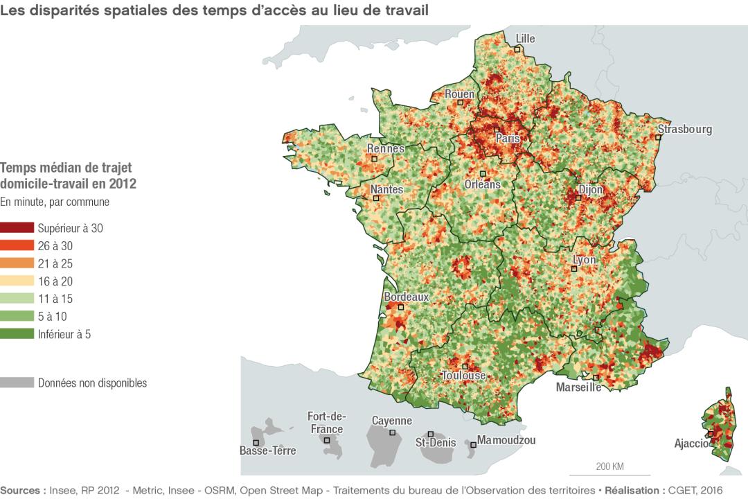 Les disparit&eacute;s spatiales des temps d'acc&egrave;s au lieu de traval