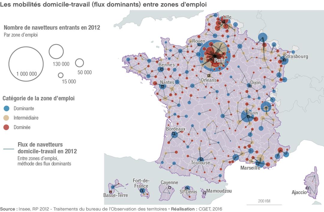 Les mobilit&eacute;s domicile-travail entre zones d'emploi