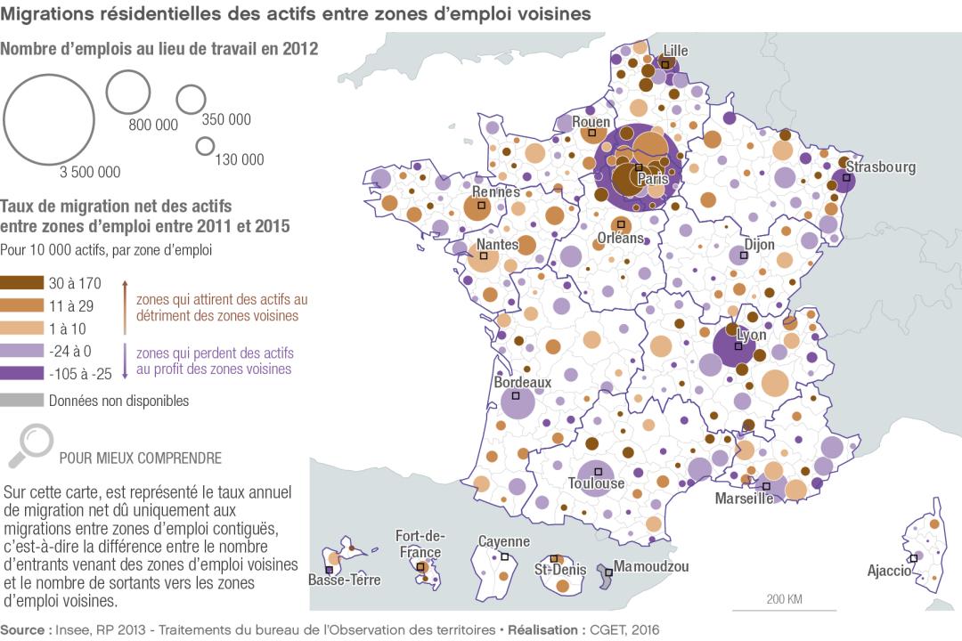Migrations r&eacute;sidentielles des actifs entre zones d'emploi voisines