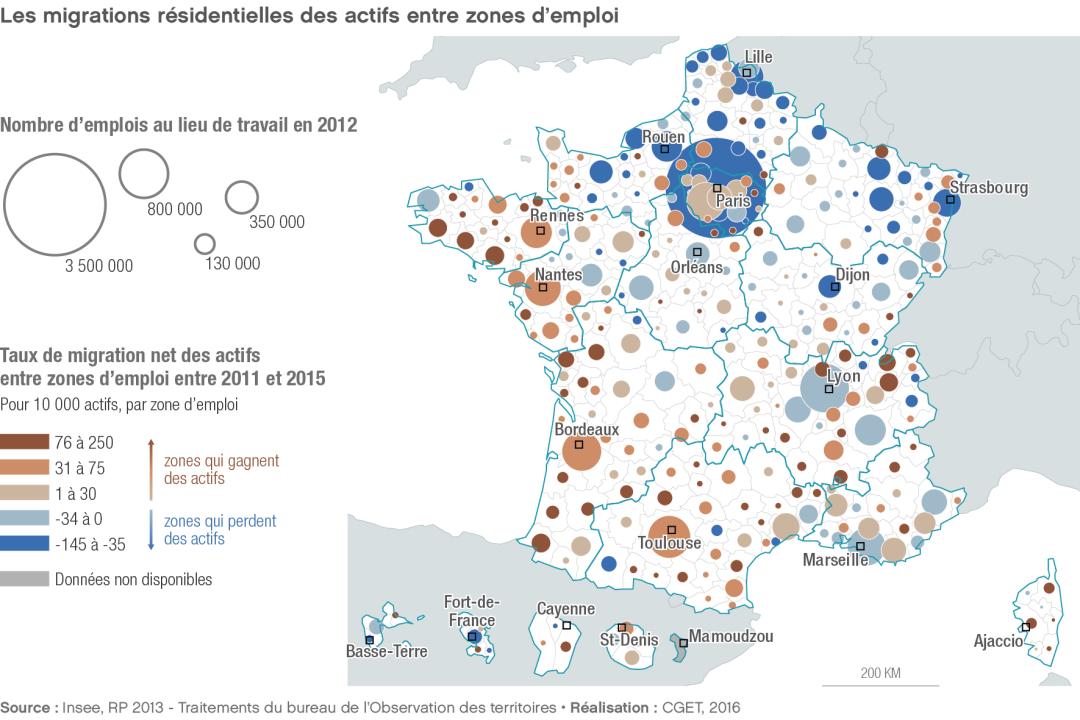 Les migrations r&eacute;sidentielles des actifs entre zones d'emploi
