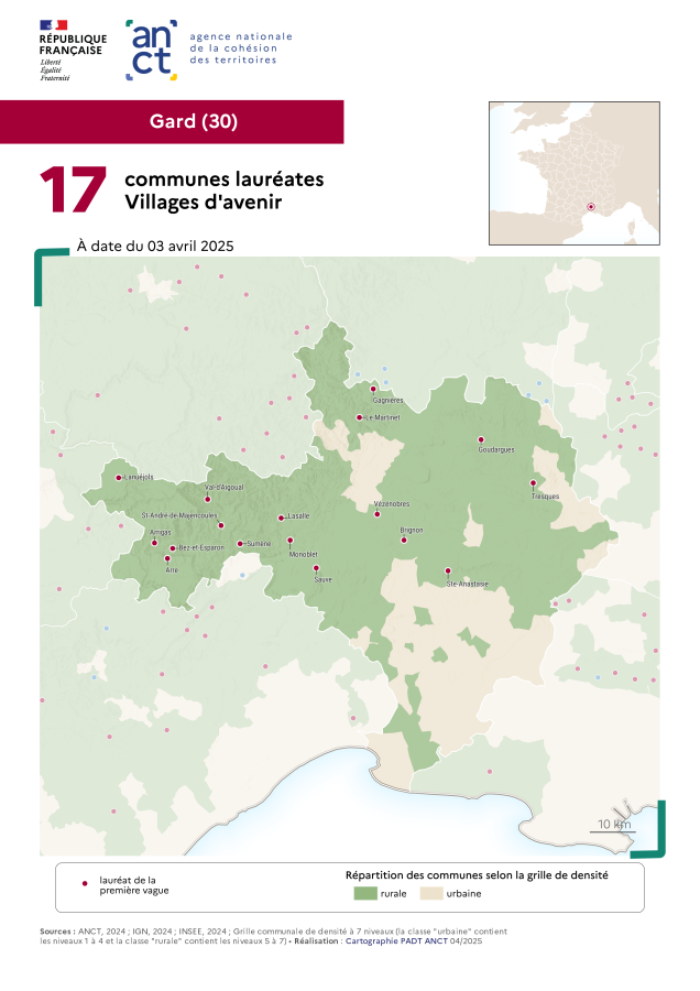 Communes labellis&eacute;es Villages d'avenir : Gard