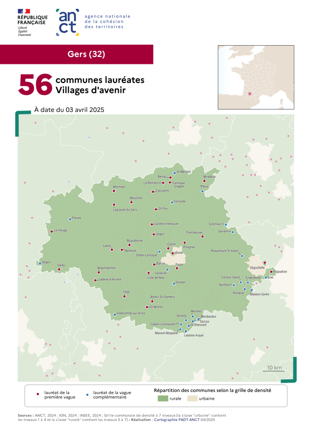 Communes labellis&eacute;es Villages d'avenir : Gers