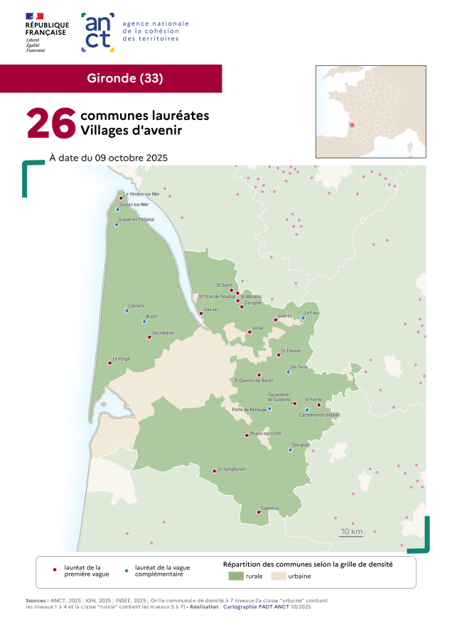 Communes labellis&eacute;es Villages d'avenir : Gironde