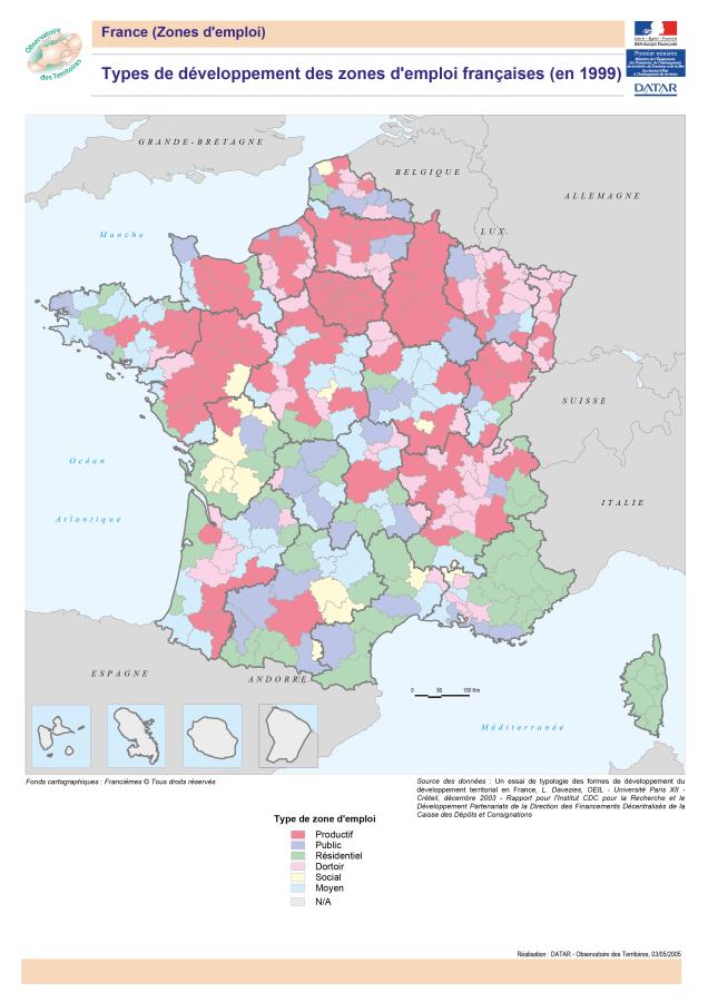 Types de d&eacute;veloppement des zones d'emploi fran&ccedil;aises