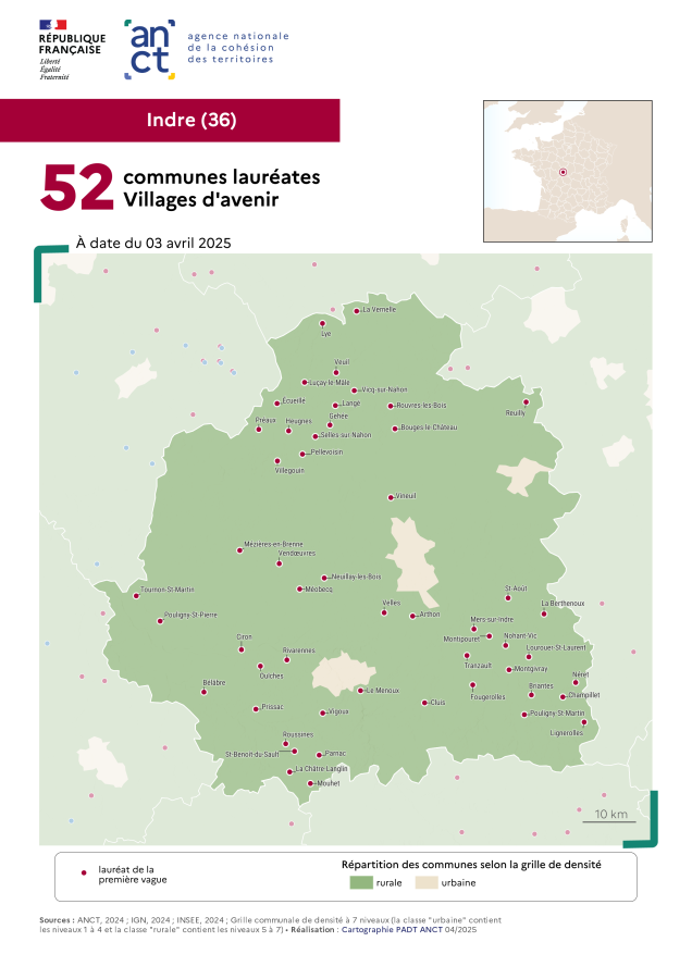 Communes labellis&eacute;es Villages d'avenir : Indre