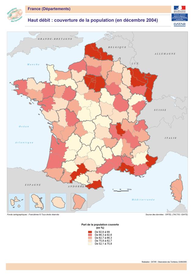 Haut d&eacute;bit : couverture de la population en 2004