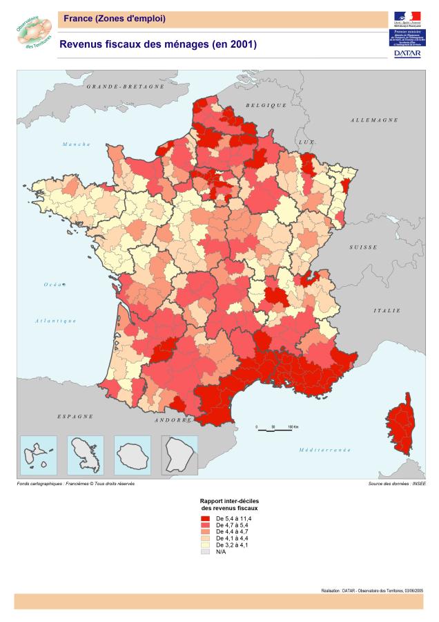 Revenus fiscaux des m&eacute;nages en 2001