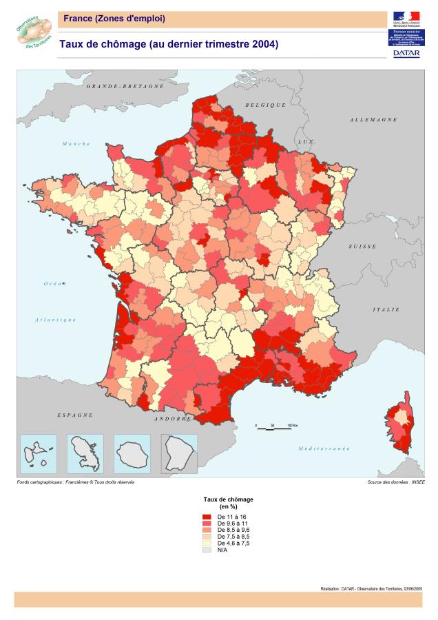 Taux de ch&ocirc;mage en 2004