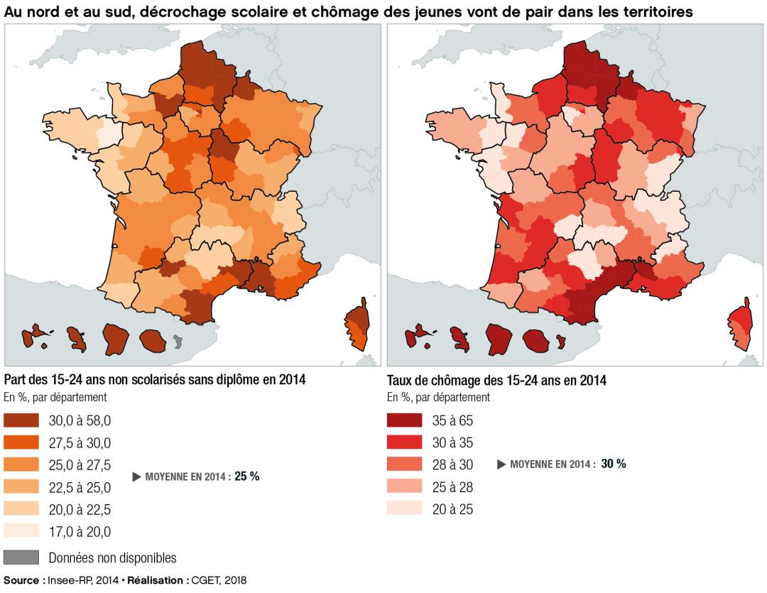 Au nord et au sud, d&eacute;crochage scolaire et ch&ocirc;mage des eunes vont de pair dans les territoires
