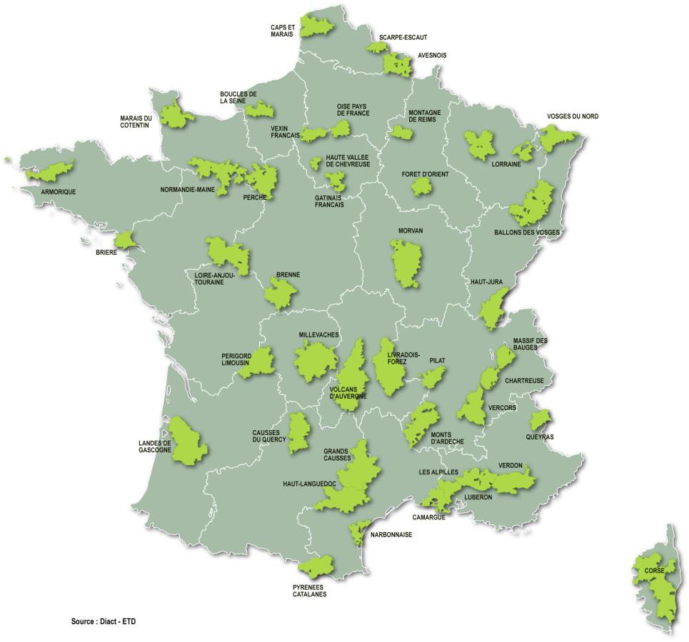 Les 45 Parcs naturels r&eacute;gionaux (PNR)
