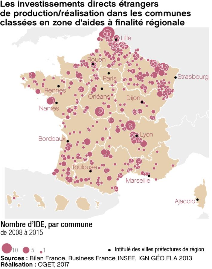 Les investissements directs &eacute;trangers (IDE) de production/r&eacute;alisation dans les communes class&eacute;es en zone d'aides &agrave; finalit&eacute; r&eacute;gionale