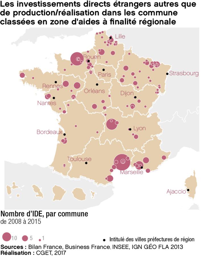 Les investissements directs &eacute;trangers (IDE) autres que de production/r&eacute;alisation dans les communes class&eacute;es en zone d'aides &agrave; finalit&eacute; r&eacute;gionale