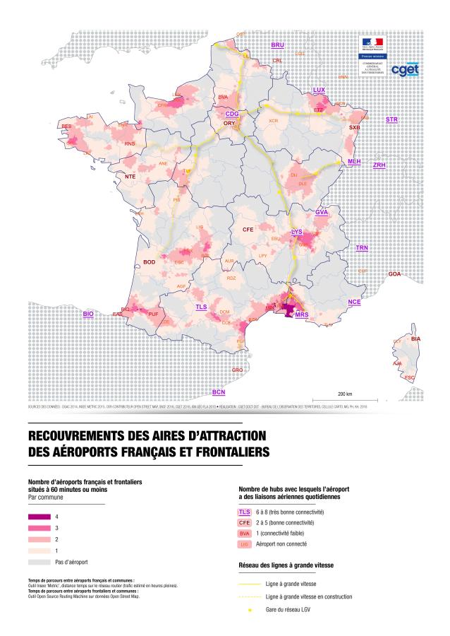 Recouvrement des aires d'attraction des a&eacute;roports fran&ccedil;ais et frontaliers