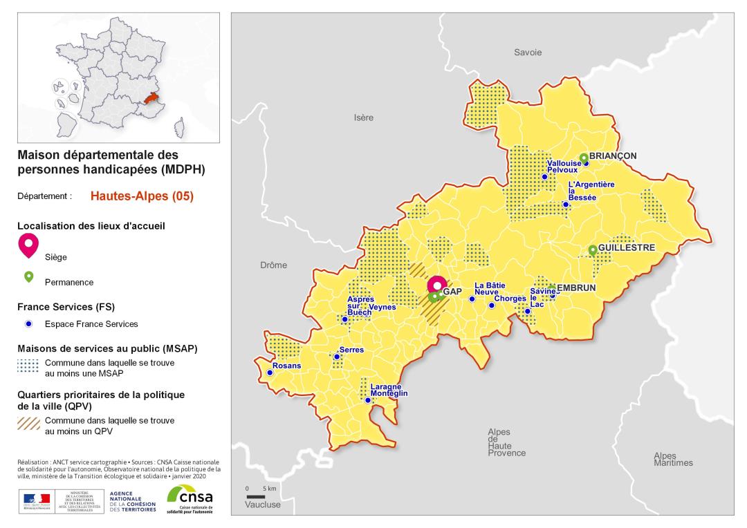 Atlas des maisons d&eacute;partementales des personnes handicap&eacute;es et des maisons d&eacute;partementales de l'autonomie : Hautes-Alpes