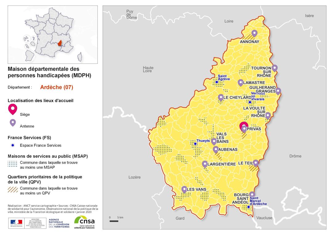 Atlas des maisons d&eacute;partementales des personnes handicap&eacute;es et des maisons d&eacute;partementales de l'autonomie : Ard&egrave;che