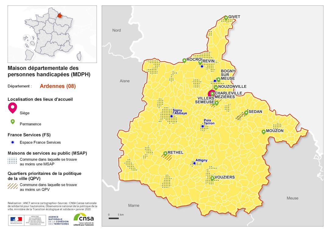Atlas des maisons d&eacute;partementales des personnes handicap&eacute;es et des maisons d&eacute;partementales de l'autonomie : Ardennes