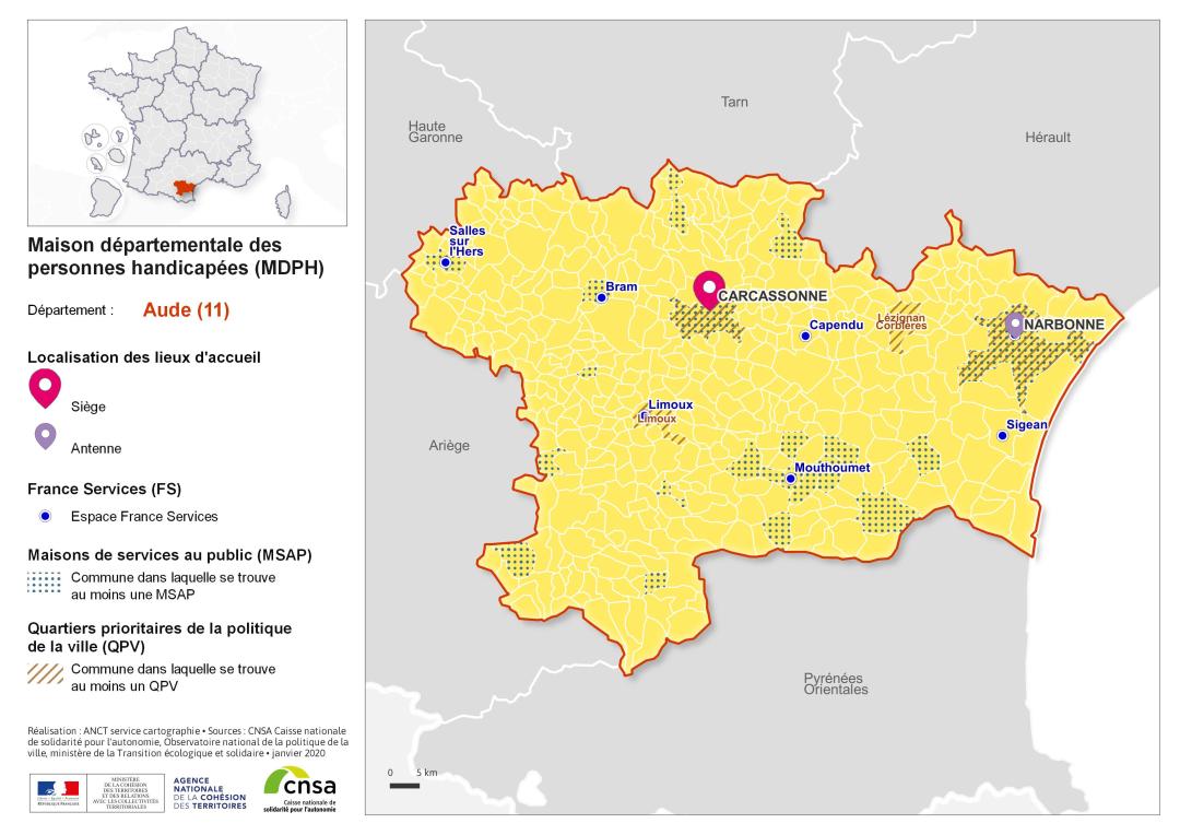 Atlas des maisons d&eacute;partementales des personnes handicap&eacute;es et des maisons d&eacute;partementales de l'autonomie : Aude