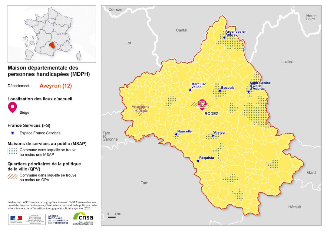 Atlas des maisons d&eacute;partementales des personnes handicap&eacute;es et des maisons d&eacute;partementales de l'autonomie : Aveyron