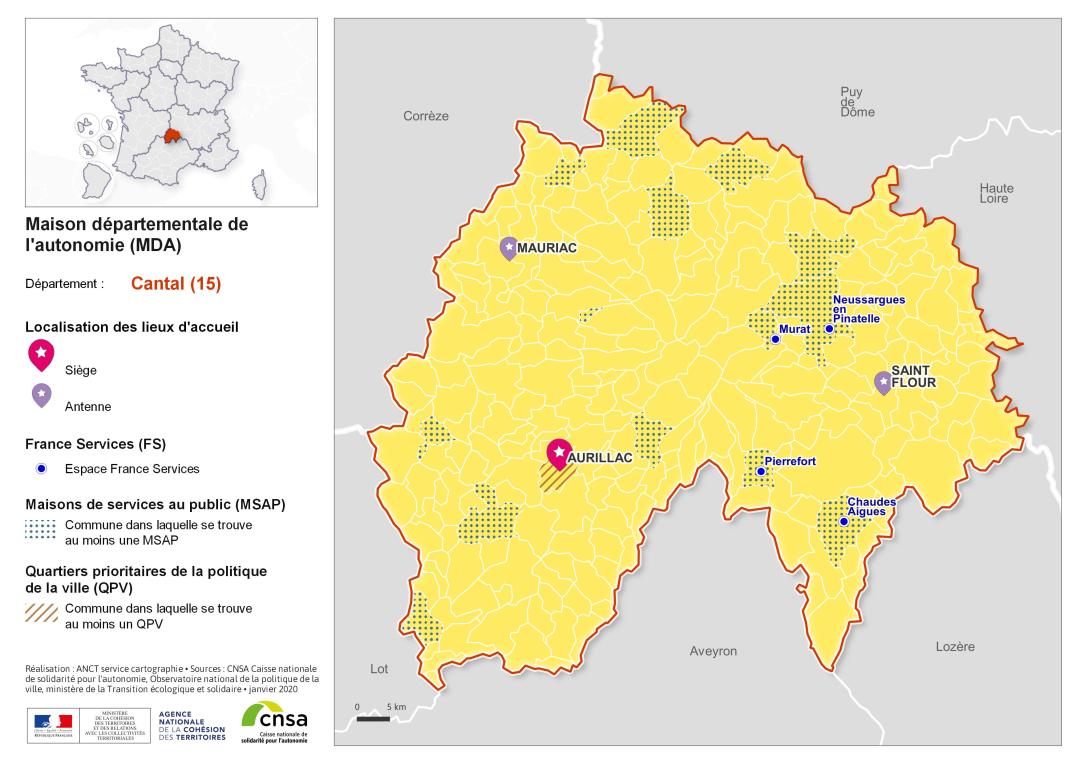 Atlas des maisons d&eacute;partementales des personnes handicap&eacute;es et des maisons d&eacute;partementales de l'autonomie : Cantal