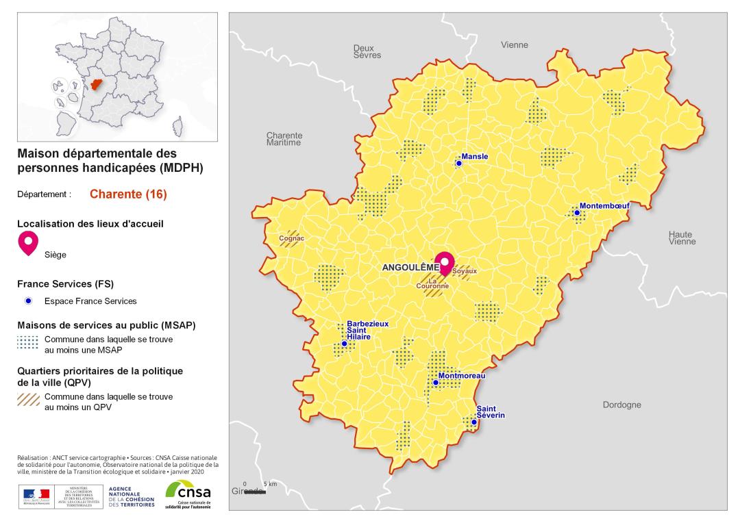 Atlas des maisons d&eacute;partementales des personnes handicap&eacute;es et des maisons d&eacute;partementales de l'autonomie : Charente