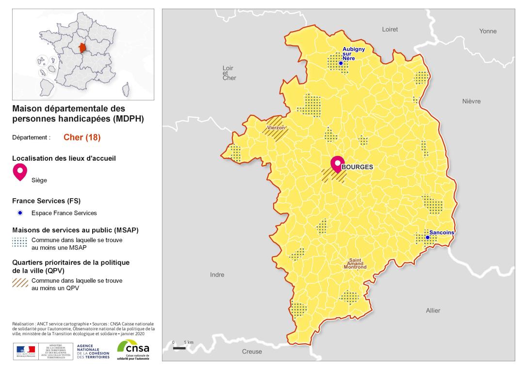 Atlas des maisons d&eacute;partementales des personnes handicap&eacute;es et des maisons d&eacute;partementales de l'autonomie : Cher
