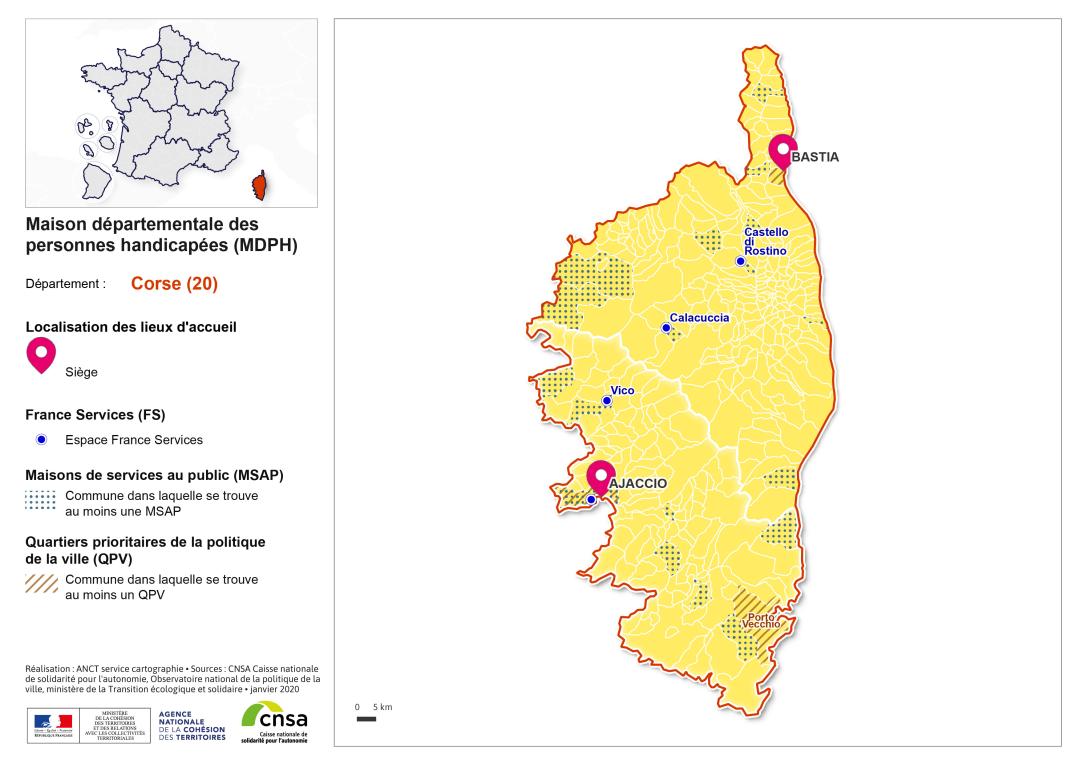 Atlas des maisons d&eacute;partementales des personnes handicap&eacute;es et des maisons d&eacute;partementales de l'autonomie : Corse
