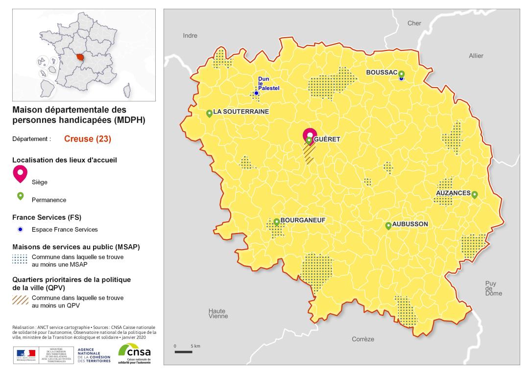 Atlas des maisons d&eacute;partementales des personnes handicap&eacute;es et des maisons d&eacute;partementales de l'autonomie : Creuse