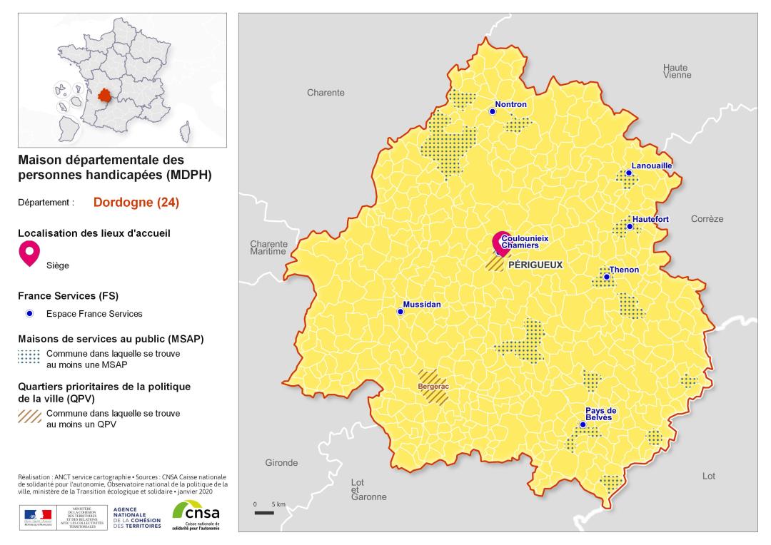 Atlas des maisons d&eacute;partementales des personnes handicap&eacute;es et des maisons d&eacute;partementales de l'autonomie : Dordogne