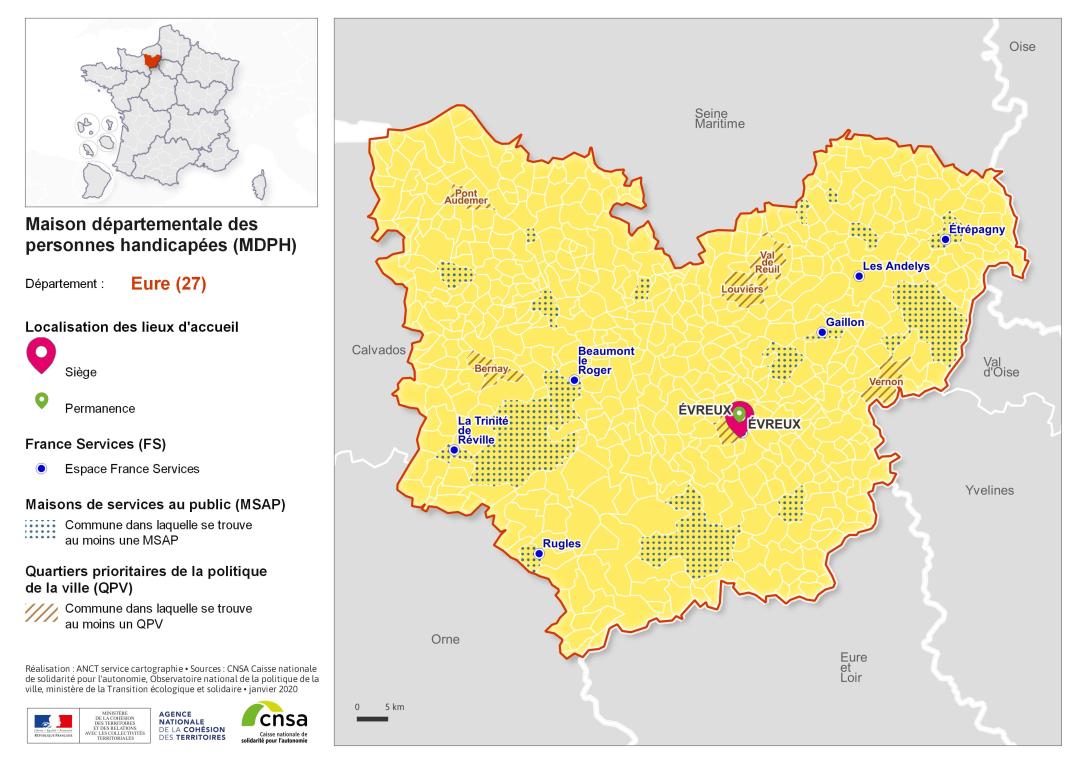 Atlas des maisons d&eacute;partementales des personnes handicap&eacute;es et des maisons d&eacute;partementales de l'autonomie : Eure