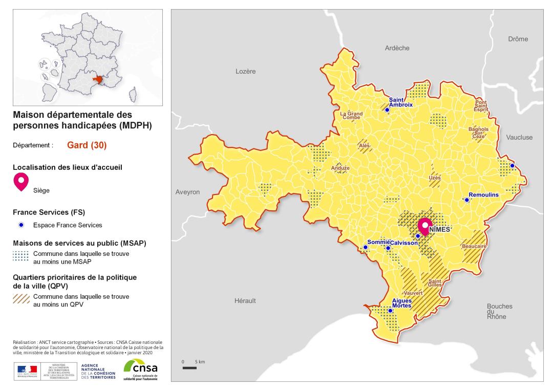 Atlas des maisons d&eacute;partementales des personnes handicap&eacute;es et des maisons d&eacute;partementales de l'autonomie : Gard