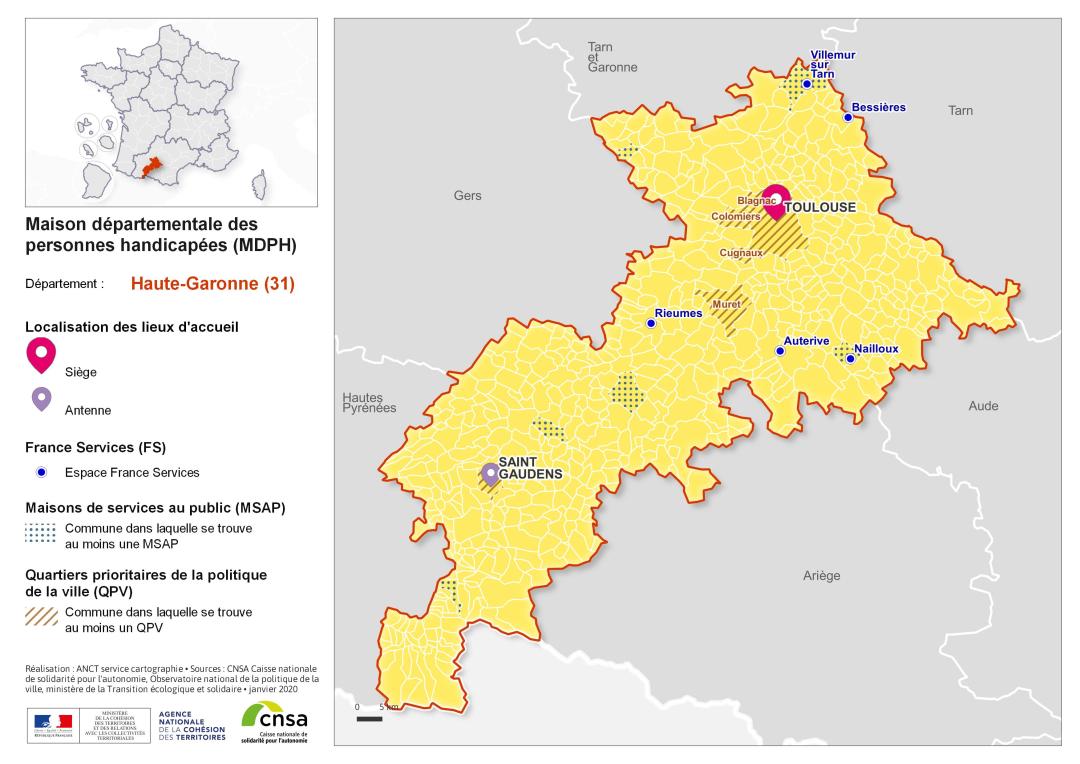 Atlas des maisons d&eacute;partementales des personnes handicap&eacute;es et des maisons d&eacute;partementales de l'autonomie : Haute-Garonne