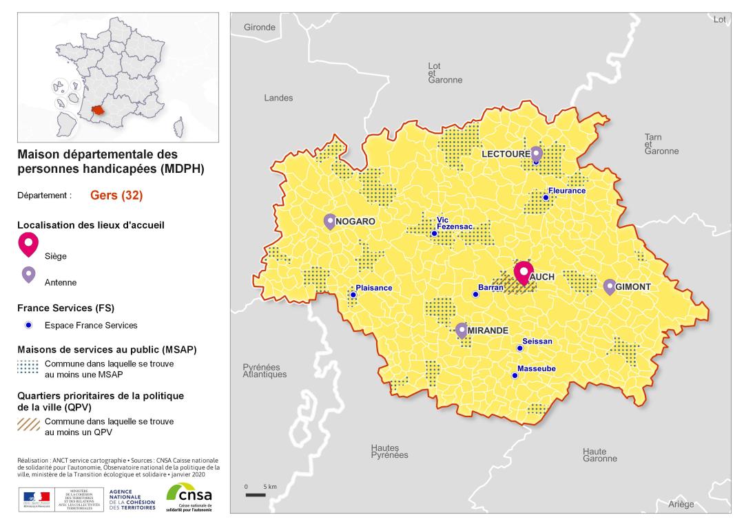 Atlas des maisons d&eacute;partementales des personnes handicap&eacute;es et des maisons d&eacute;partementales de l'autonomie : Gers