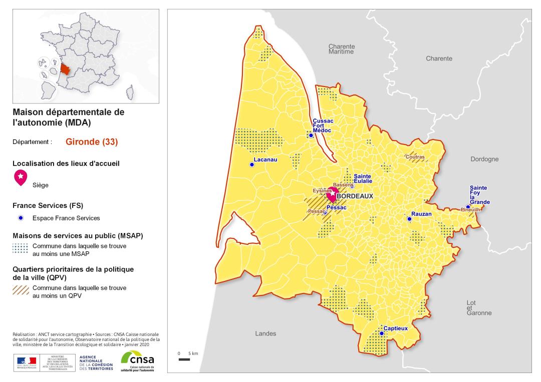 Atlas des maisons d&eacute;partementales des personnes handicap&eacute;es et des maisons d&eacute;partementales de l'autonomie : Gironde