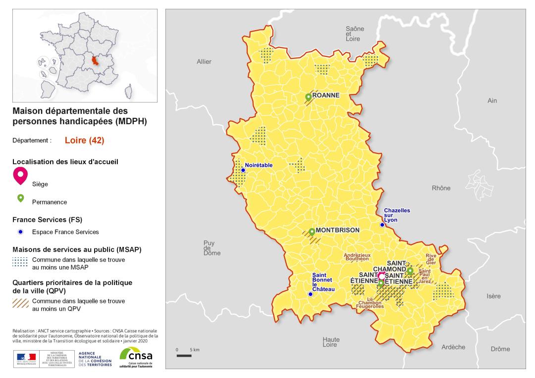Atlas des maisons d&eacute;partementales des personnes handicap&eacute;es et des maisons d&eacute;partementales de l'autonomie : Loire