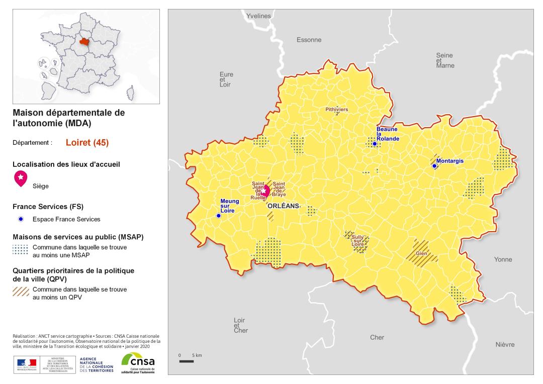 Atlas des maisons d&eacute;partementales des personnes handicap&eacute;es et des maisons d&eacute;partementales de l'autonomie : Loiret