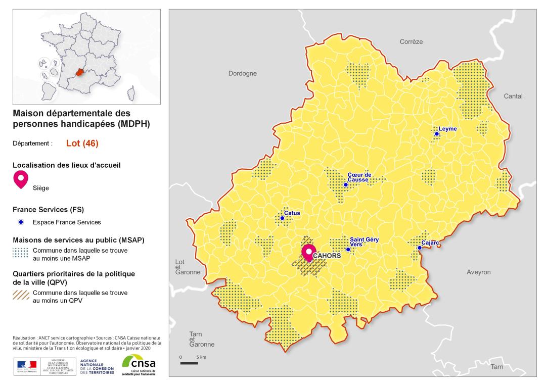 Atlas des maisons d&eacute;partementales des personnes handicap&eacute;es et des maisons d&eacute;partementales de l'autonomie : Lot