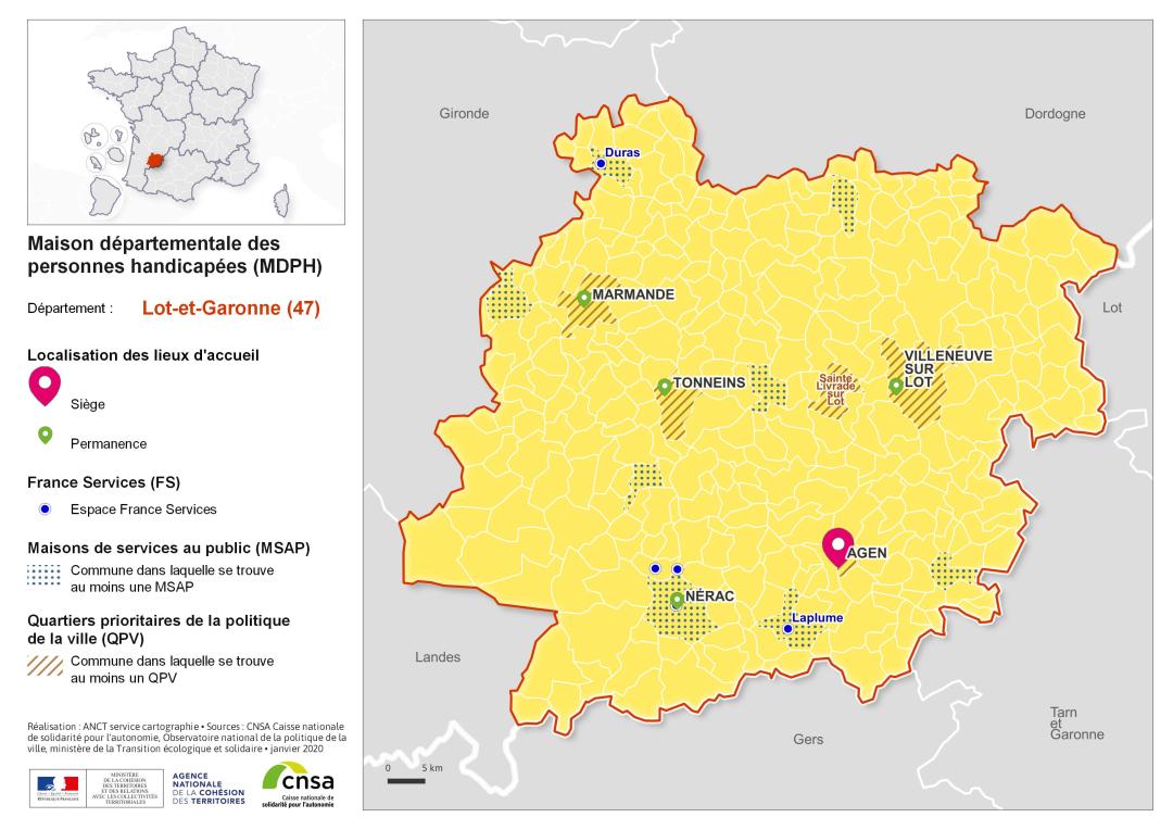 Atlas des maisons d&eacute;partementales des personnes handicap&eacute;es et des maisons d&eacute;partementales de l'autonomie : Lot-et-Garonne