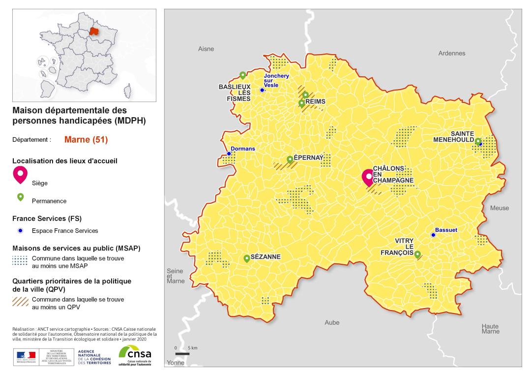 Atlas des maisons d&eacute;partementales des personnes handicap&eacute;es et des maisons d&eacute;partementales de l'autonomie : Marne