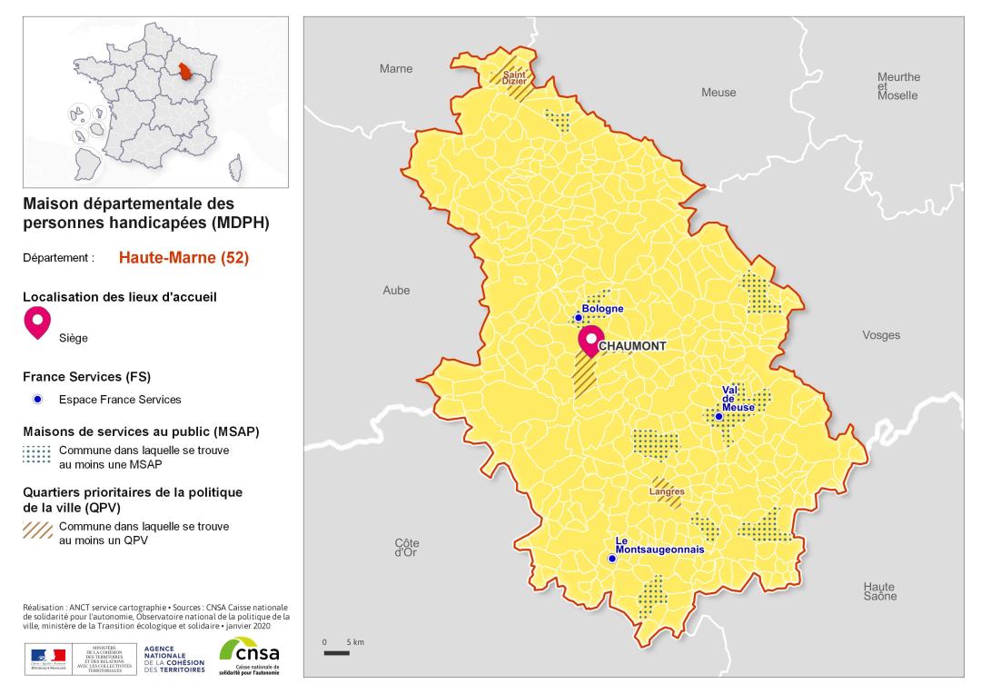Atlas des maisons d&eacute;partementales des personnes handicap&eacute;es et des maisons d&eacute;partementales de l'autonomie : Haute-Marne