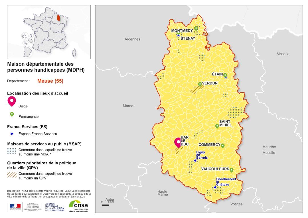 Atlas des maisons d&eacute;partementales des personnes handicap&eacute;es et des maisons d&eacute;partementales de l'autonomie : Meuse