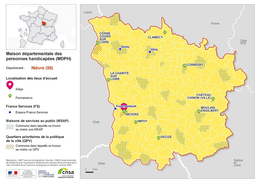Atlas des maisons d&eacute;partementales des personnes handicap&eacute;es et des maisons d&eacute;partementales de l'autonomie : Ni&egrave;vre