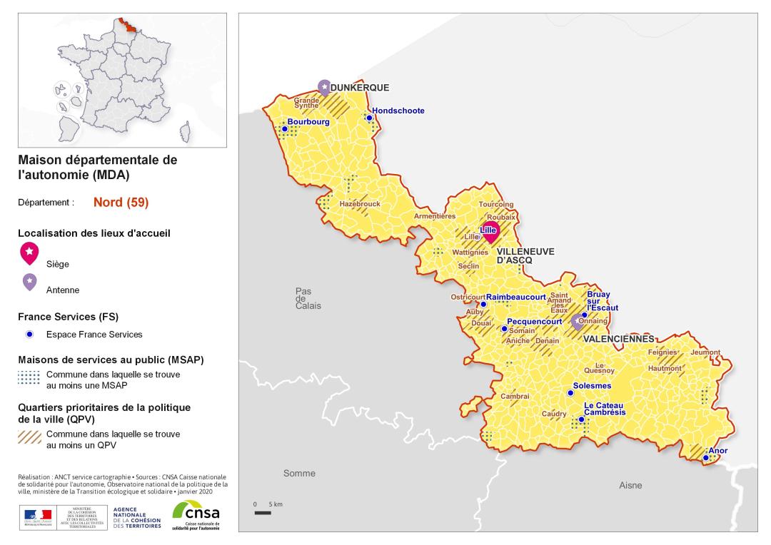 Atlas des maisons d&eacute;partementales des personnes handicap&eacute;es et des maisons d&eacute;partementales de l'autonomie : Nord