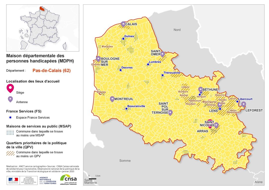 Atlas des maisons d&eacute;partementales des personnes handicap&eacute;es et des maisons d&eacute;partementales de l'autonomie : Pas-de-Calais
