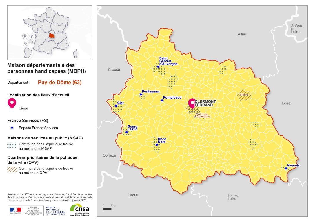 Atlas des maisons d&eacute;partementales des personnes handicap&eacute;es et des maisons d&eacute;partementales de l'autonomie : Puy-de-D&ocirc;me
