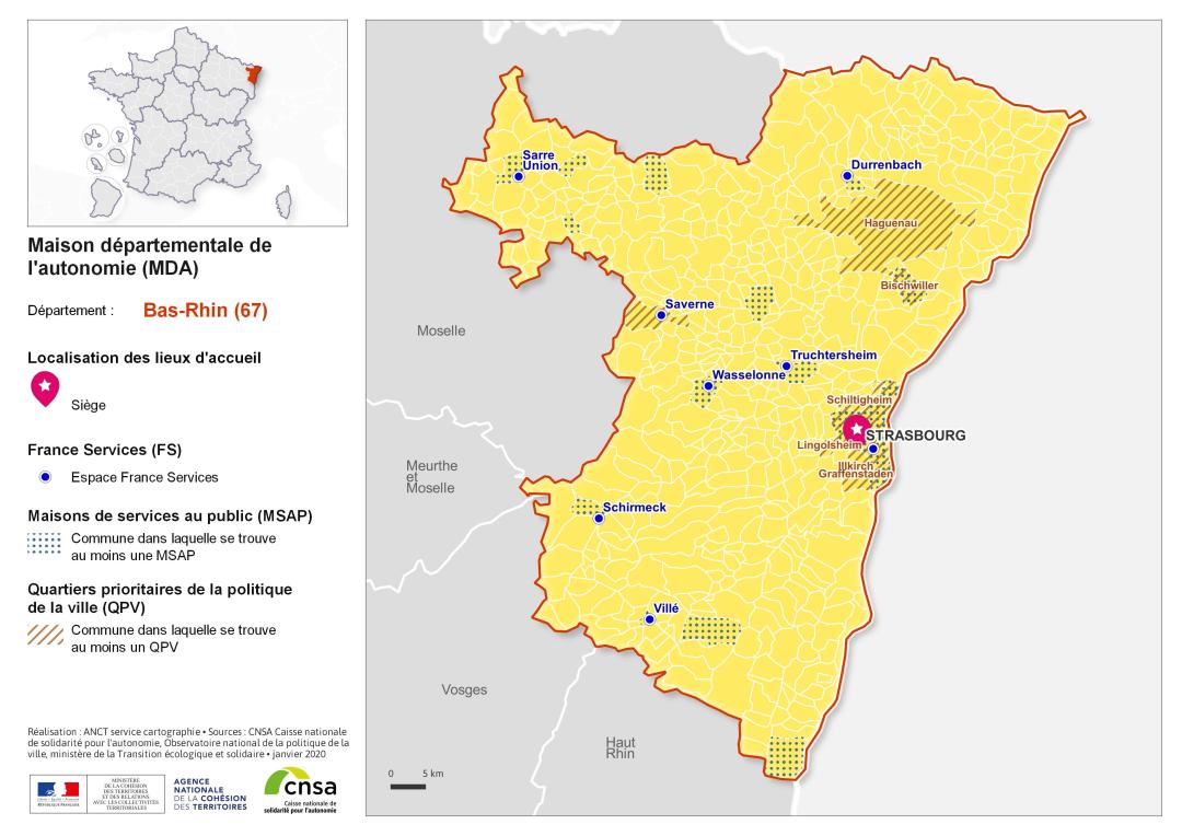 Atlas des maisons d&eacute;partementales des personnes handicap&eacute;es et des maisons d&eacute;partementales de l'autonomie : Bas-Rhin