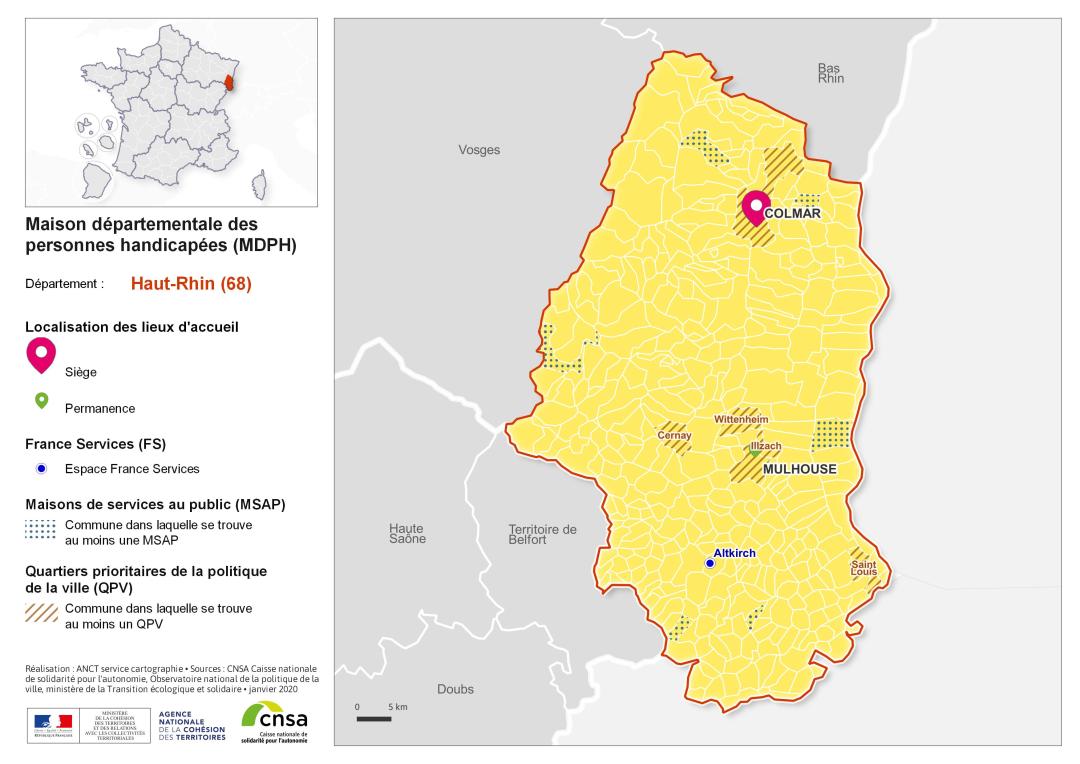 Atlas des maisons d&eacute;partementales des personnes handicap&eacute;es et des maisons d&eacute;partementales de l'autonomie : Haut-Rhin