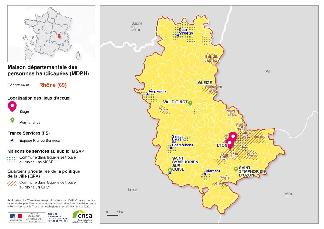 Atlas des maisons d&eacute;partementales des personnes handicap&eacute;es et des maisons d&eacute;partementales de l'autonomie : Rh&ocirc;ne