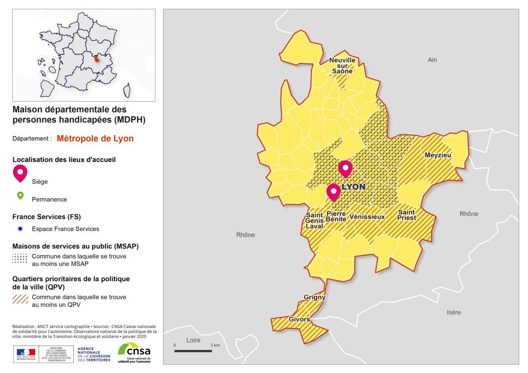 Atlas des maisons d&eacute;partementales des personnes handicap&eacute;es et des maisons d&eacute;partementales de l'autonomie : M&eacute;tropole de Lyon
