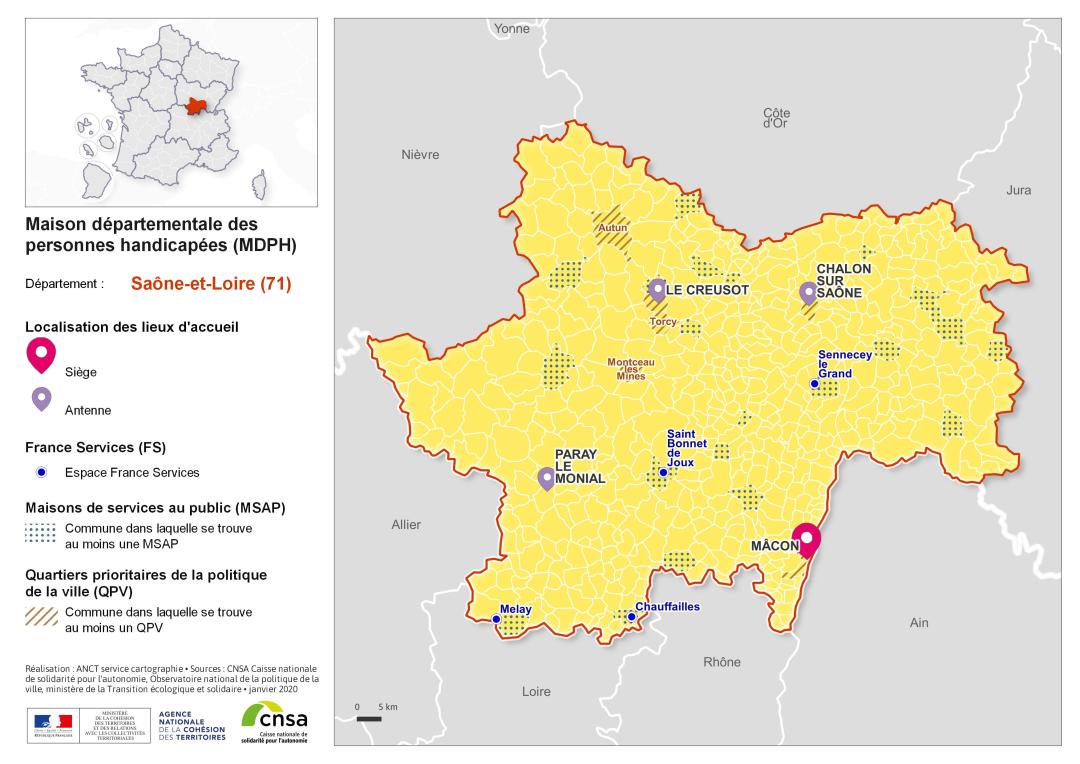 Atlas des maisons d&eacute;partementales des personnes handicap&eacute;es et des maisons d&eacute;partementales de l'autonomie : Sa&ocirc;ne-et-Loire