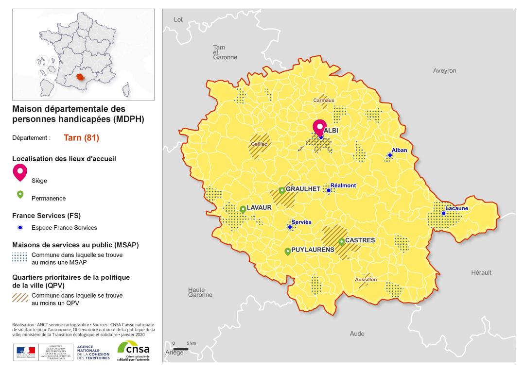 Atlas des maisons d&eacute;partementales des personnes handicap&eacute;es et des maisons d&eacute;partementales de l'autonomie : Tarn